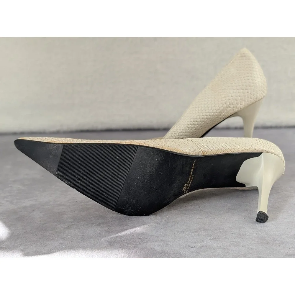 Charlotte Russe Cream Faux Snakeskin Pointed Toe Stiletto Pumps Womens Size 10